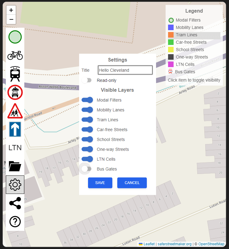 The settings popup for activating the bus gate layer